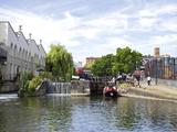 Canal Boat Negotiating a Lock  Camden Lock  London  England  United Kingdom  Europe