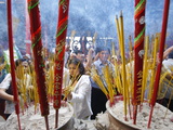 Burning Incense During Tet  the Vietnamese Lunar New Year Celebration  Thien Hau Temple  Vietnam