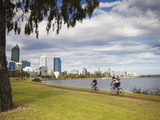 People Cycling Alongside Swan River  Perth  Western Australia  Australia  Pacific