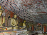 Statues and Painted Roof in Natural Cave in Granite  Cave No 2  Maharaja Viharaya  Sri Lanka