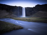 Seljalandsfoss Waterfall Captured at Dusk Using Long Exposure to Record Water Movement  Iceland