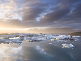 Icebergs Floating on the Jokulsarlon Glacial Lagoon at Sunset  Iceland  Polar Regions