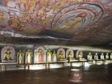 Statues and Painted Roof in Natural Cave in Granite  Cave No 2  Maharaja Viharaya  Sri Lanka