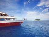 Young People Jumping From Boat Into Sea  Maldives  Indian Ocean  Asia