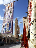 Main Street With Mosque and Carpet Shop Display  Tozeur  Tunisia  North Africa  Africa