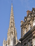 Steeple of the 12Th Century Notre Dame Cathedral  and Houses  Old Town  Rouen  Normandy  France