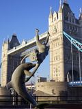 Girl and the Dolphin Statue and Tower Bridge  London  England  United Kingdom  Europe