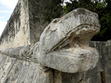 Massive Stone Carving of Snake Head  Chichen Itza  Yucatan  Mexico  North America