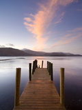 Jetty and Derwentwater at Sunset  Near Keswick  Lake District National Park  Cumbria  England  Uk