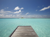 Wooden Jetty and Tropical Sea  View From Island  Maldives  Indian Ocean  Asia&10;