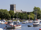 Christchurch Priory and Pleasure Boats on the River Stour  Dorset  England  United Kingdom  Europe