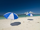 Parasols at the Beautiful Beach in Nosy Iranja  a Little Island Near Nosy Be  Madagascar