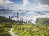 Man Hiking on Trail Through Hills Behind Quarry Bay  Hong Kong  China  Asia