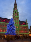 City Hall  Grand Place  UNESCO World Heritage Site  at Christmas Time  Brussels  Belgium  Europe
