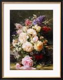 Still Life with Roses  Syringas and a Blue Tit on a Mossy Bank