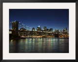 Manhattan Skyline and Brooklyn Bridge at Dusk  New York City  New York  USA