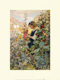 Girl Among Hollyhocks