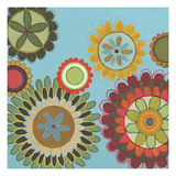 Zinnia Awesome I - Abstract Flowers on Blue