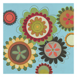 Zinnia Awesome II - Abstract Flowers on Blue