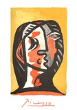 Tete de Femme en Gris et Rouge sur Fond Ochre