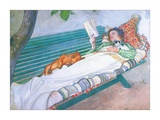 Woman Lying on a Bench