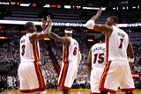 Miami  FL - June 17: Dwyane Wade  LeBron James and Chris Bosh