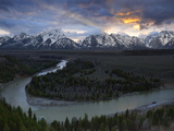 Sunrise Gleams Behind the Teton Range and the Snake River