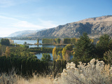 Fall Colors on River in Rocky Agricultural Valley  Methow Valley  Washington State  United States o