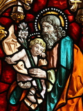 Joseph and Jesus  Stained Glass  San Jeronimo's Church  Madrid  Spain  Europe