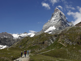 Hikers Below the Matterhorn  Zermatt  Valais  Swiss Alps  Switzerland  Europe