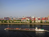 Barge and Port  Hamburg  Germany  Europe