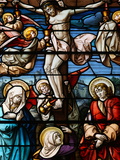 Stained Glass of the Crucifixion  San Jeronimo's Church  Madrid  Spain  Europe