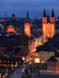 Old Town with Cathedral and Old Main Bridge  Wurzburg  Franconia  Bavaria  Germany  Europe