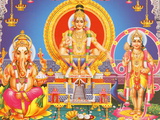 Picture of Hindu Gods Ganesh  Ayappa and Subramania  India  Asia