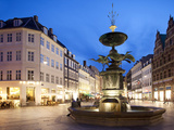 Restaurants and Fountain at Dusk  Armagertorv  Copenhagen  Denmark  Scandinavia  Europe