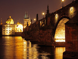 Charles Bridge over the River Vltava at Night  UNESCO World Heritage Site  Prague  Czech Republic  