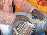 Hindu Musician Playing the Tabla (Drums) with Typical Black Spot Made from a Mixture of Gum  Soot a