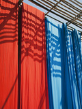 Freshly Dyed Fabric Hanging to Dry  Sari Garment Factory  Rajasthan  India  Asia