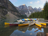 Canoes Moored on Moraine Lake  Banff National Park  UNESCO World Heritage Site  Alberta  Rocky Moun