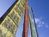Prayer Flags Backlit by Evening Sun at Chendebji Chorten Between Wangdue Phodrang and Trongsa  Bhut