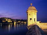 Vedette Watchtower and View across the Grand Harbour to Valletta at Dusk  Senglea  Malta  Mediterra