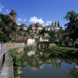 View of Town on Armancon River  Semur En Auxois  Burgundy  France  Europe
