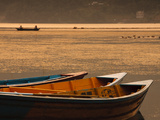 Local Fishing Boats on Phewa Lake at Sunset  Gandak  Nepal  Asia