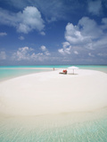 Woman Walking on a Sandbank  Maldives  Indian Ocean  Asia