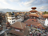 View over Durbar Square from Rooftop Cafe Showing Temples and Busy Streets  Kathmandu  Nepal  Asia