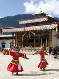 Buddhist Monks Performing Masked Dance During the Gangtey Tsechu at Gangte Goemba  Gangte  Phobjikh