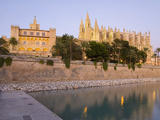 View at Dusk from Parc De La Mar to the Almudaina Palace and Cathedral  Palma De Mallorca  Mallorca