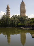 Pagodas from Agglomeration Pond  Chongsheng Temple (Three Pagodas Temple)  Dali  Yunnan  China  Asi