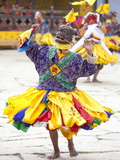 Buddhist Monks Performing Masked Dance During the Gangtey Tsechu at Gangte Goemba  Gangte  Phobjikh