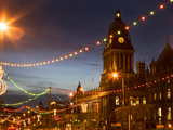 Town Hall and Christmas Lights on the Headrow  Leeds  West Yorkshire  Yorkshire  England  United Ki
